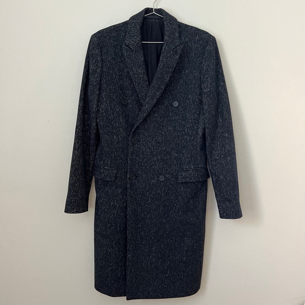 AllSaints Men's Dark Gray Tweed Double-Breasted Overcoat